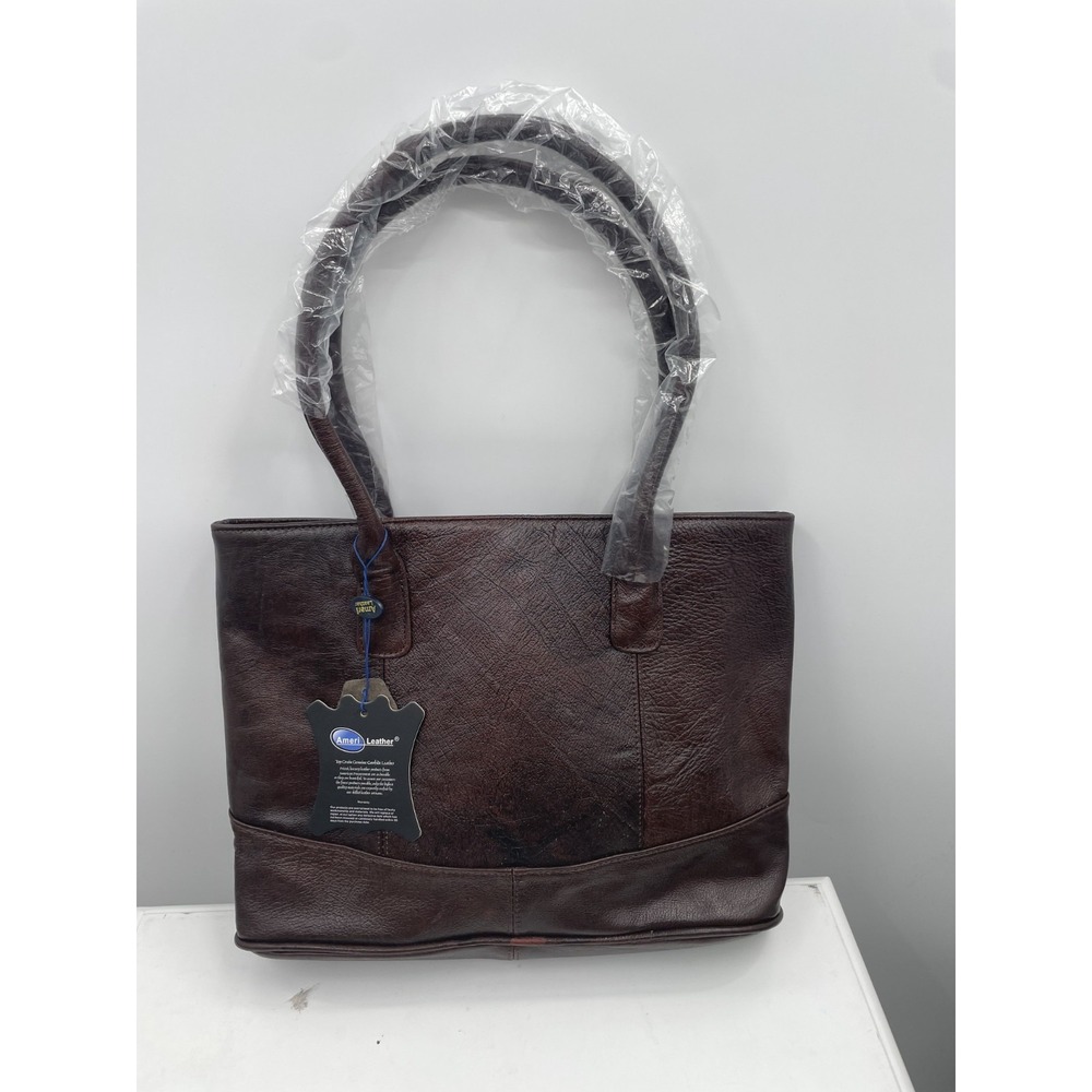 NWT Amerileather Tote Bag‎ Women's Brown Leather Zipper Shopping Shoulder Purse